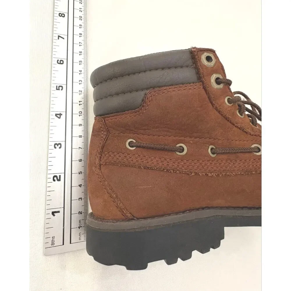 Timberland Boys Boots Size 2 Oakwell Moc-Toe Brown Nubuk Leather Lace-Up Preppy